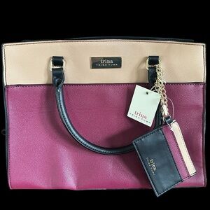 NWT Trina Turk - Wine/Tan; Double Handle/Cross Body Purse with Card Holder